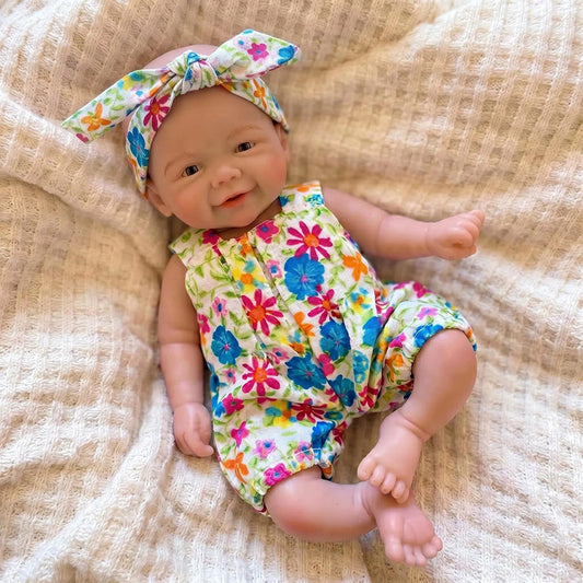 Vivienne Mini Reborn Baby Fille en silicone complet de 20cm en combinaison florale