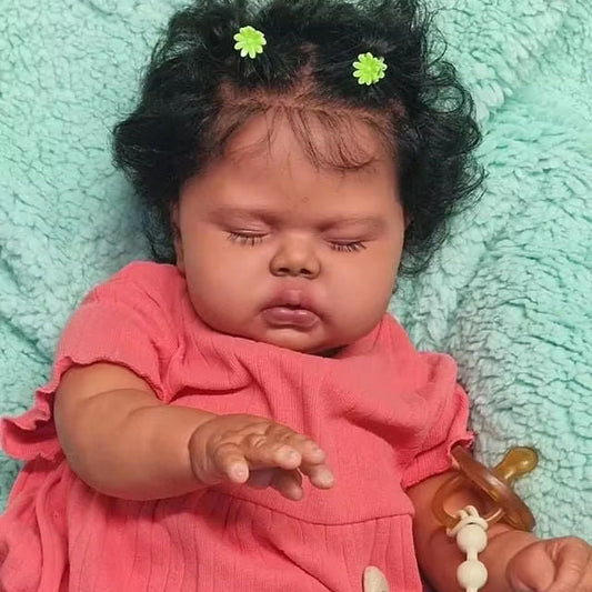 Bébé Reborn Fille Câline de 24 pouces Yeux Fermés Peau Foncée-Pickle