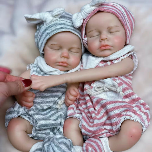 Loulou filles jumelles en Silicone yeux fermés réalistes 30cm vêtements à rayures