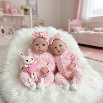 18 Inches Full Silicone Bettie and Meadow Twins Sisters Reborn Doll in Pink Outfits