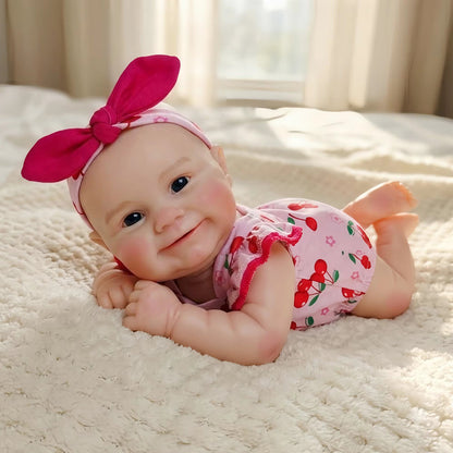 30cm Full Silicone Maddie Smile Reborn Baby Girl in Pink Cherry Outfits