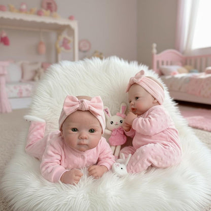 18 Inches Full Silicone Bettie and Meadow Twins Sisters Reborn Doll in Pink Outfits