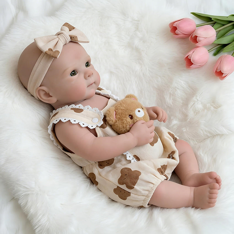18 Inches Full Silicone Bettie Reborn Doll Girl in Little Bear Outfits