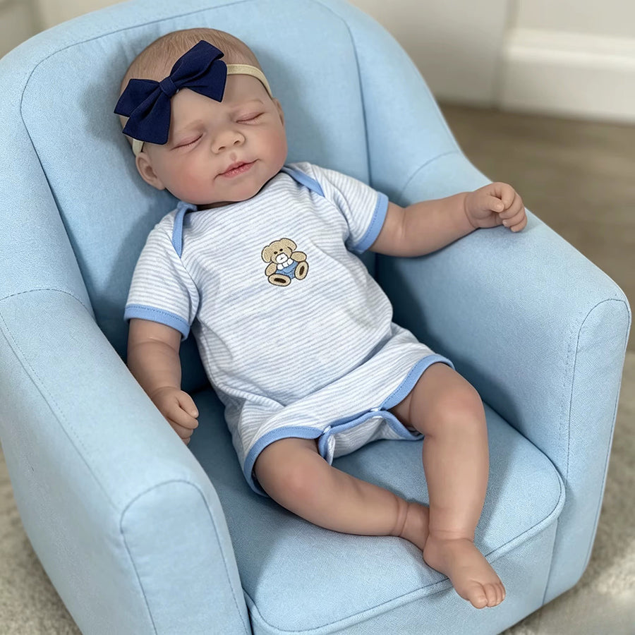 48cm Lifelike Sleeping Reborn Doll Pascale In Blue Stripes Outfits