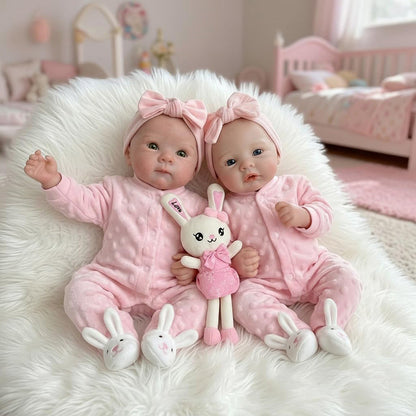 18 Inches Full Silicone Bettie and Meadow Twins Sisters Reborn Doll in Pink Outfits