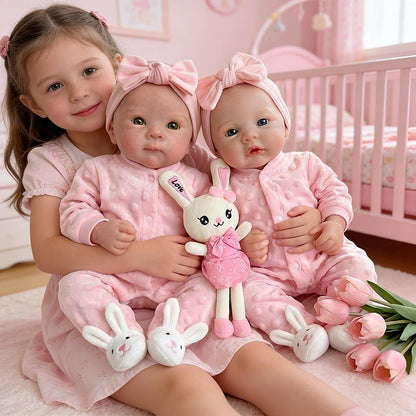 18 Inches Full Silicone Bettie and Meadow Twins Sisters Reborn Doll in Pink Outfits