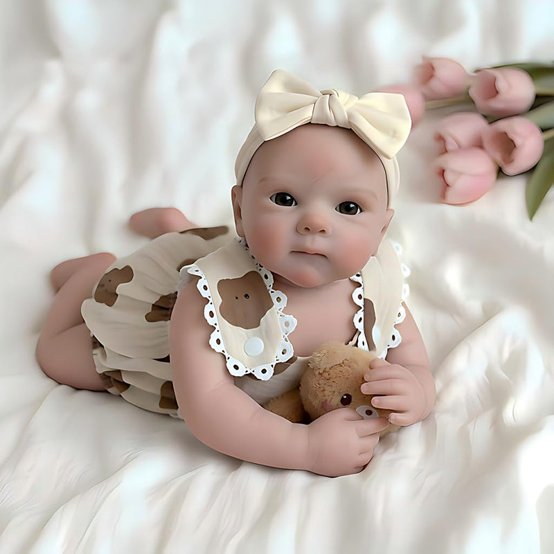 18 Inches Full Silicone Bettie Reborn Doll Girl in Little Bear Outfits