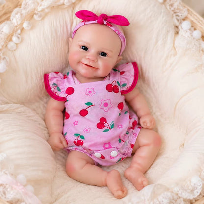 30cm Full Silicone Maddie Smile Reborn Baby Girl in Pink Cherry Outfits