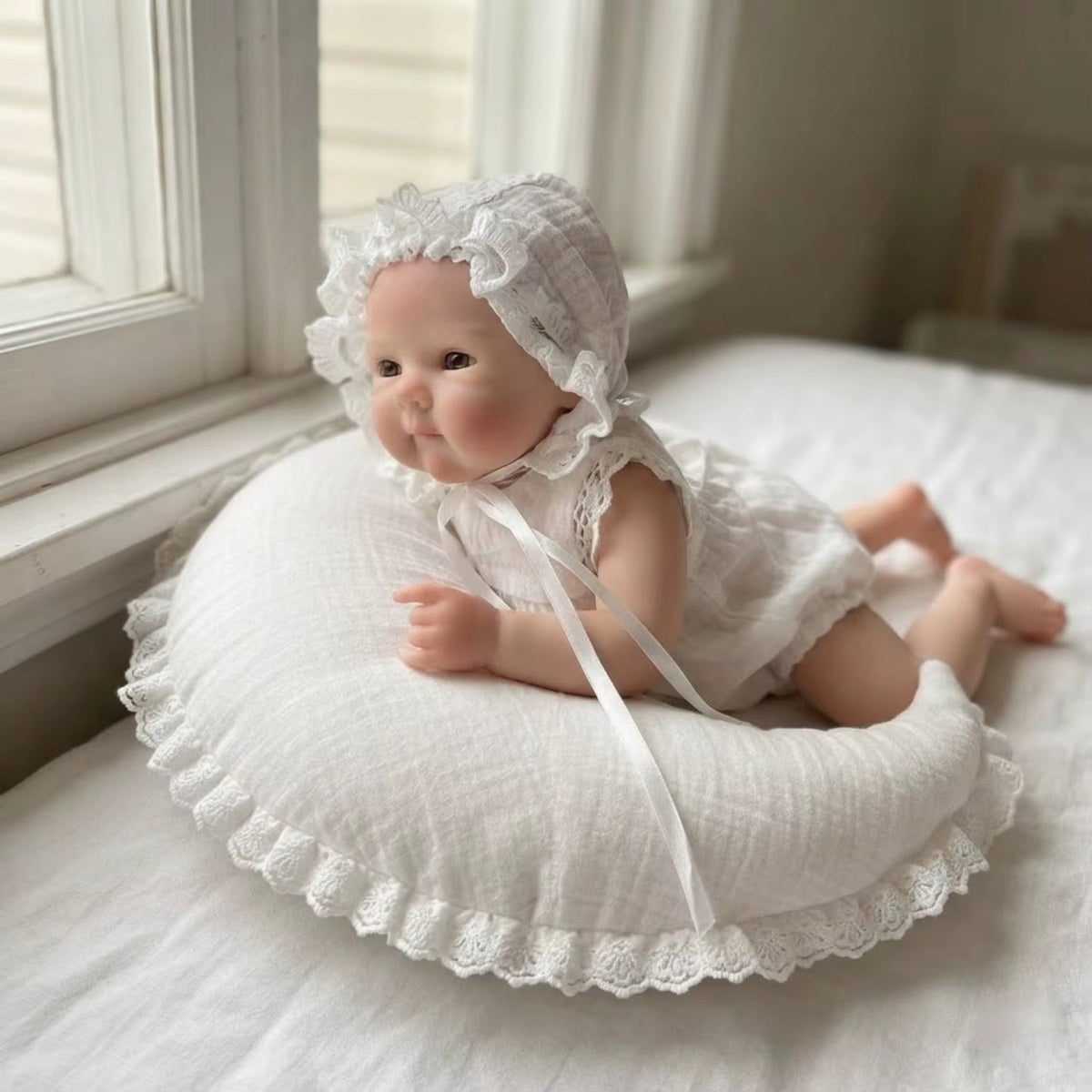 30cm Silicone 3D Painted Skin Bettie Reborn Baby Girl in White Lace Outfits
