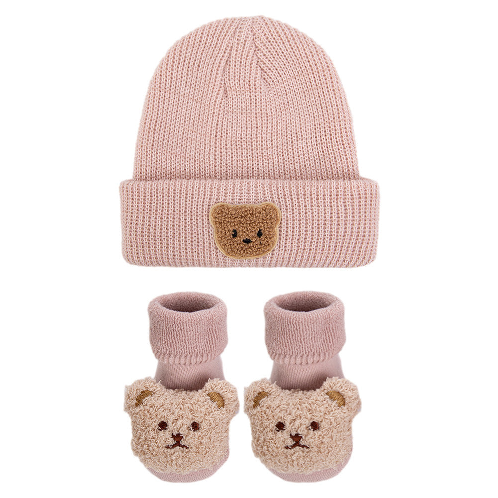 Bear Knitted Hat and Socks 2-piece Set for 17-24 Inches Dolls