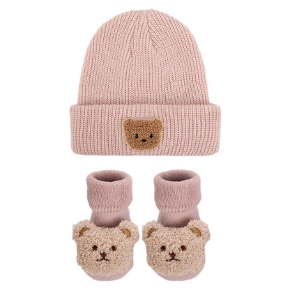 Bear Knitted Hat and Socks 2-piece Set for 17-24 Inches Dolls