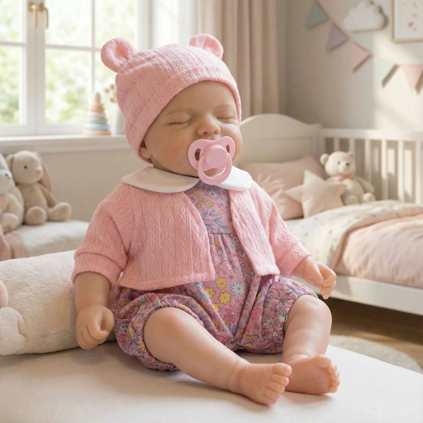 Poupée reborn Pascale de 30cm en silicone vêtue de vêtements roses