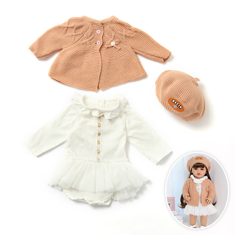 Knitted Hat, Jacket and Dress 3-Piece Set for 22 Inches/55cm Reborn Dolls