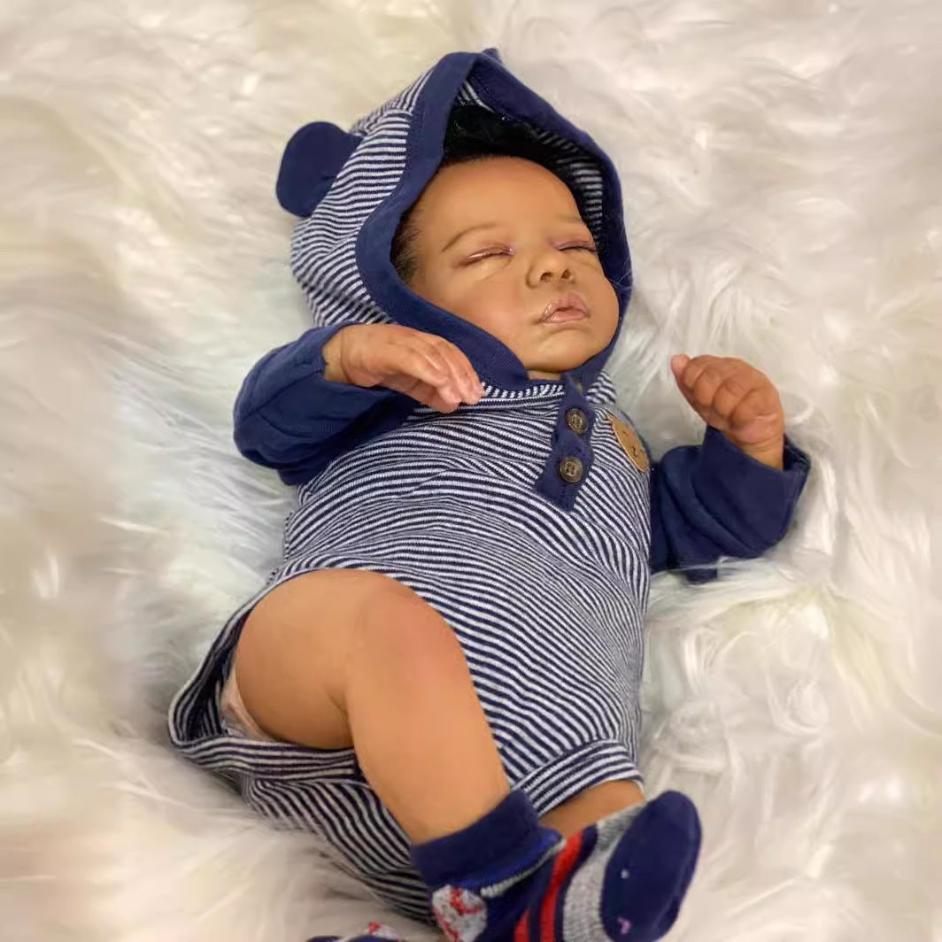 19 pouces Alan yeux fermés poupée bébé afro-américaine Reborn-Romy