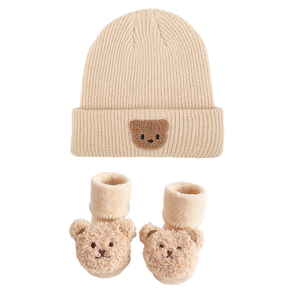 Bear Knitted Hat and Socks 2-piece Set for 17-24 Inches Dolls