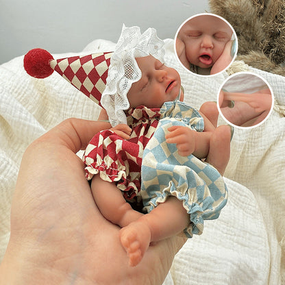 15cm Silicone Dark Skin Loulou Mini Reborn Doll in clown costume