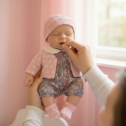 Poupée reborn Pascale en silicone 30cm bouche ouvrante vêtue de vêtements roses