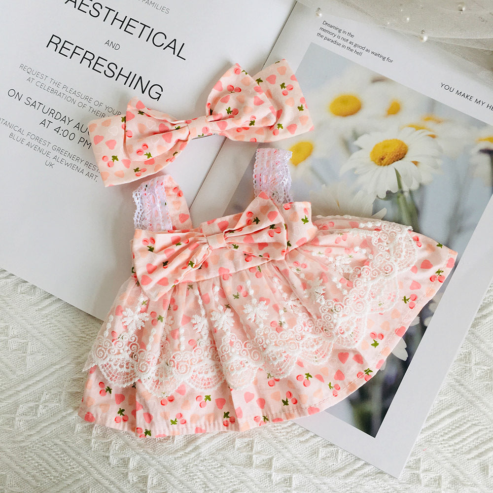 Jolie robe florale en dentelle et pince à cheveux ensemble 2 pièces pour poupées de 30 cm