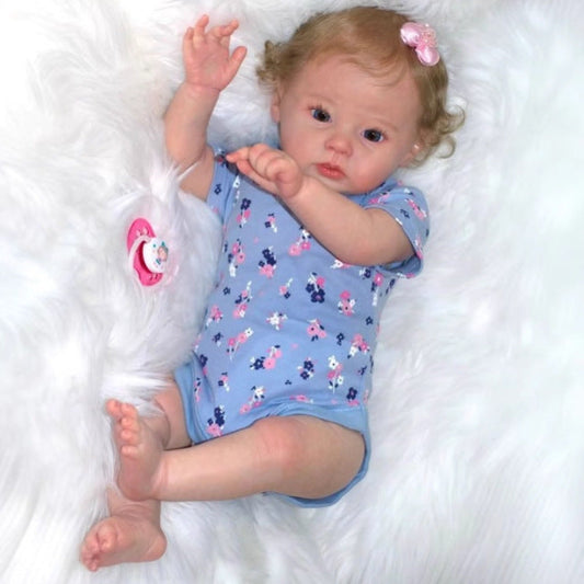 Poupée Reborn réaliste de 50 cm yeux ouverts cheveux blonds - Raven