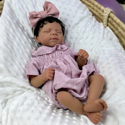 Bébé Reborn Fille Mignon Setlla Peau Foncée Endormi 48cm - Pascale