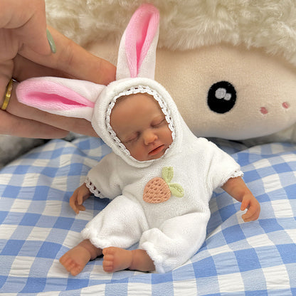 15cm Silicone Dark Skin Loulou Mini Reborn Doll in White Rabbit Outfits