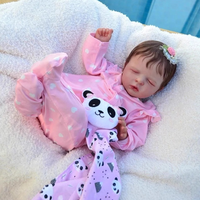 Poupée reborn de 48 cm yeux fermés cheveux courts vêtements roses-Louisa