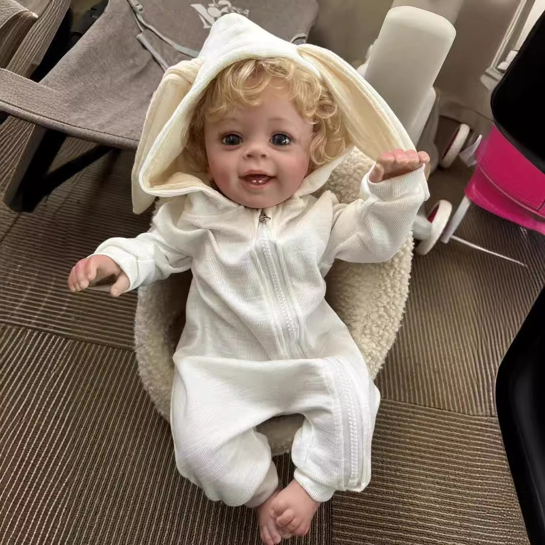 Poupée Reborn aux yeux ouverts et aux cheveux blonds de 58cm - Yannik