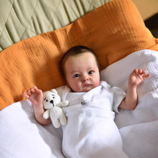 Poupée Reborn réaliste Tink de 40 cm aux yeux ouverts et aux cheveux courts