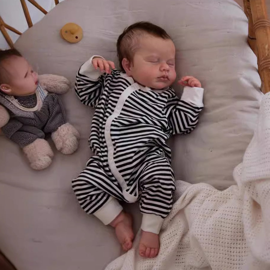 Poupées Reborn endormies de 20 pouces avec cheveux bruns -Loulou