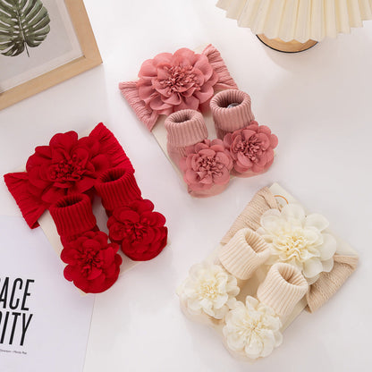 Chiffon Floral Headband sand Socks 2-piece Set for 17-24 Inches Dolls