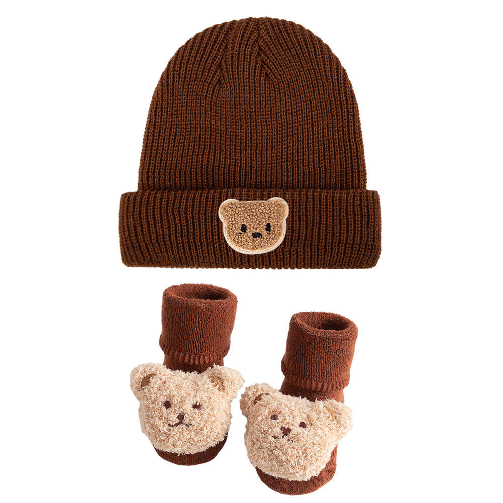 Bear Knitted Hat and Socks 2-piece Set for 17-24 Inches Dolls