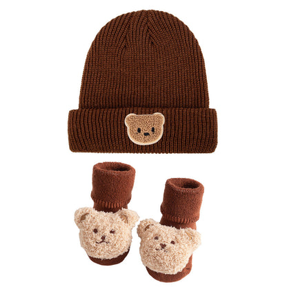 Bear Knitted Hat and Socks 2-piece Set for 17-24 Inches Dolls