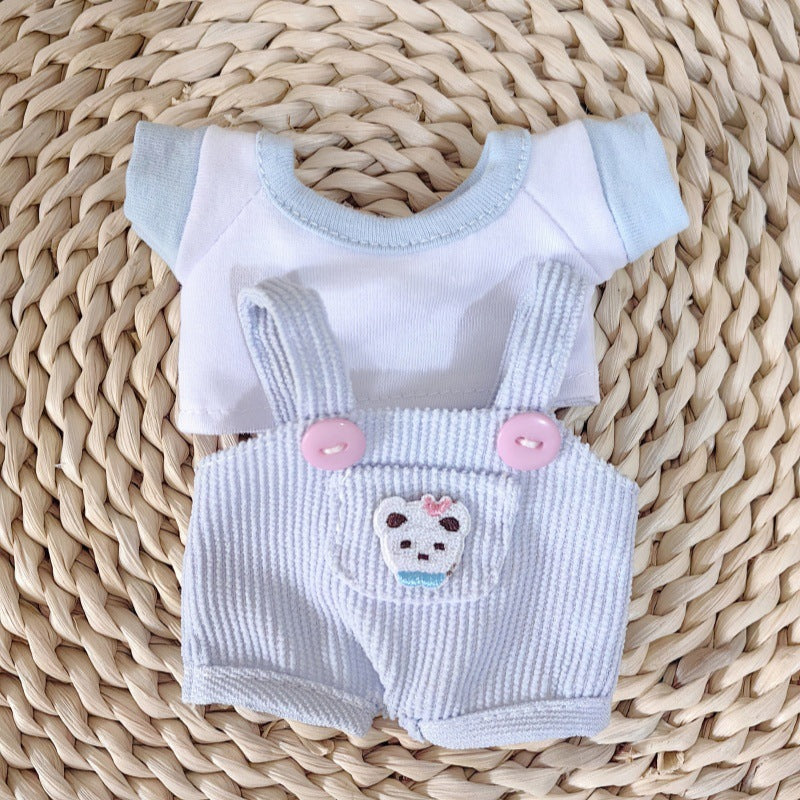 Bear overalls short-sleeved T-shirt 2-piece set for 15cm Mini Reborn Dolls