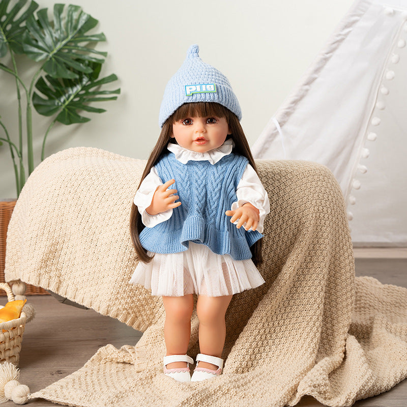 Poupées Reborn yeux ouverts 22 pouces filles avec de longs cheveux bruns