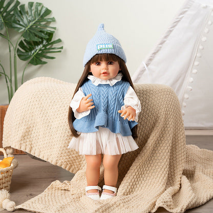 Poupées Reborn yeux ouverts 22 pouces filles avec de longs cheveux bruns