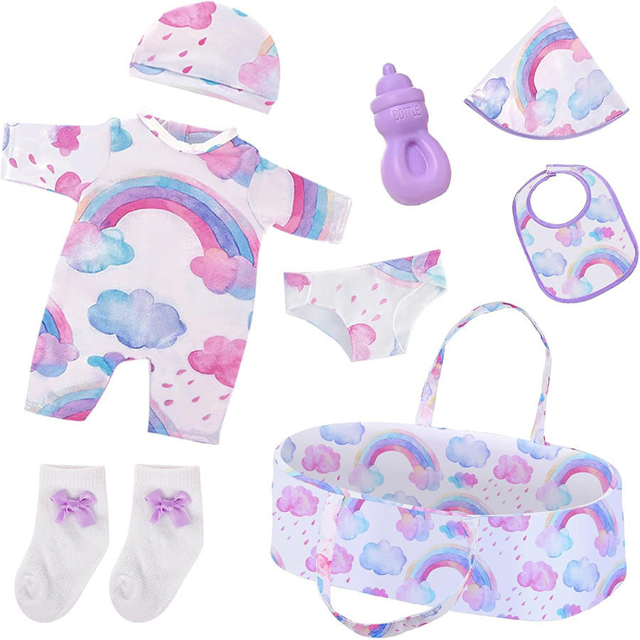Tissu arc-en-ciel porte-bébé et accessoires pour poupées de 16 à 18 pouces