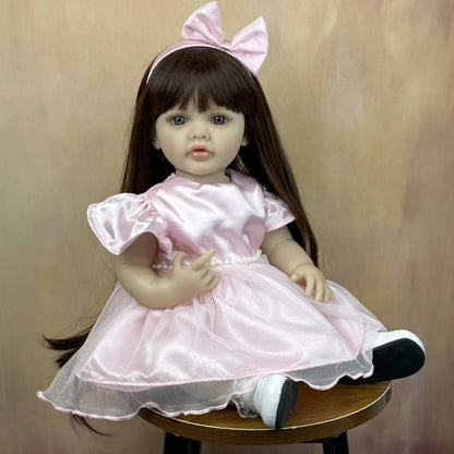 55cm Lifelike Long Hair Betty Reborn Baby Girl In Pink Dress