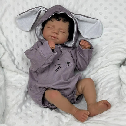 45cm Closed Eyes Dark Skin Short Hair Reborn Doll Girl-Pascale