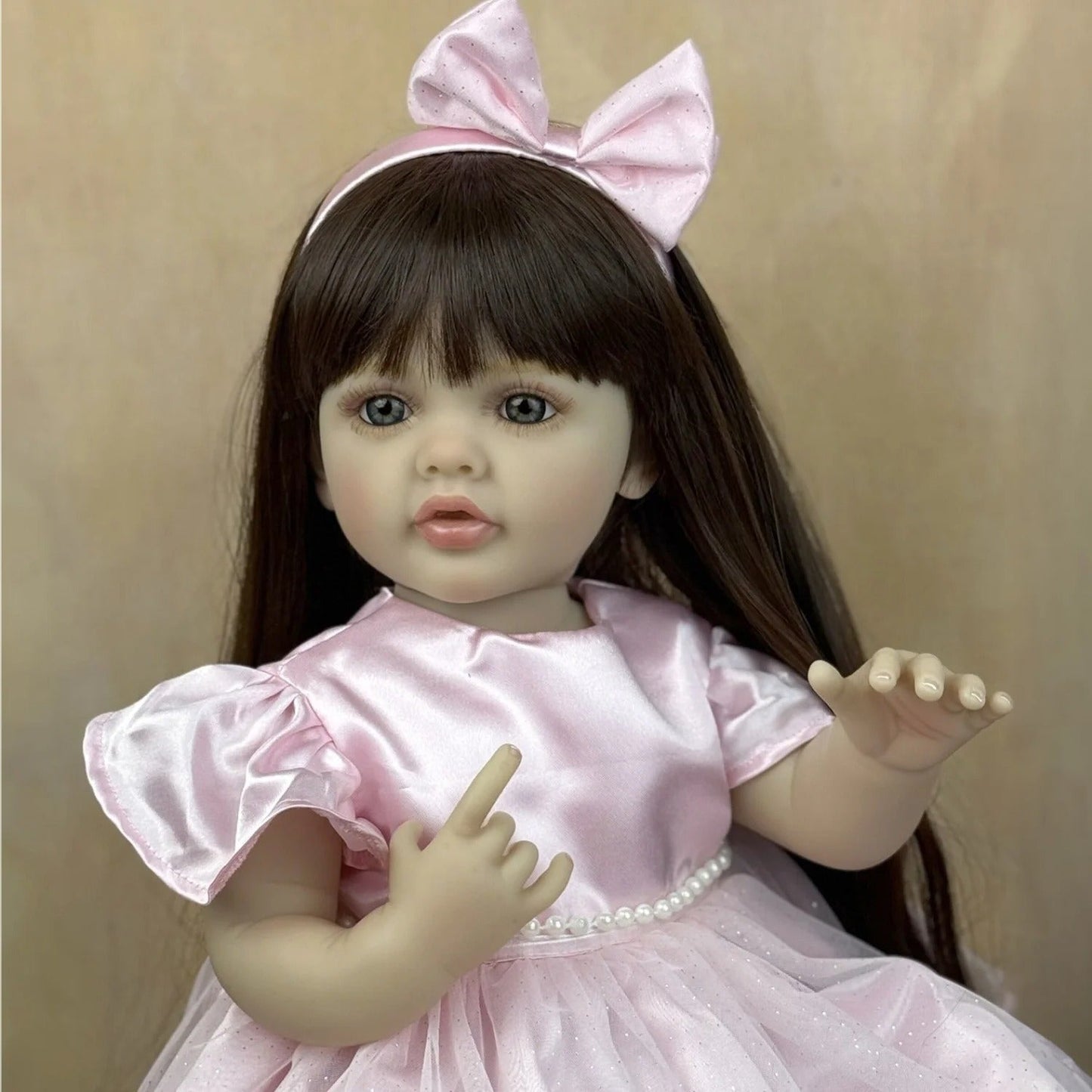 55cm Lifelike Long Hair Betty Reborn Baby Girl In Pink Dress