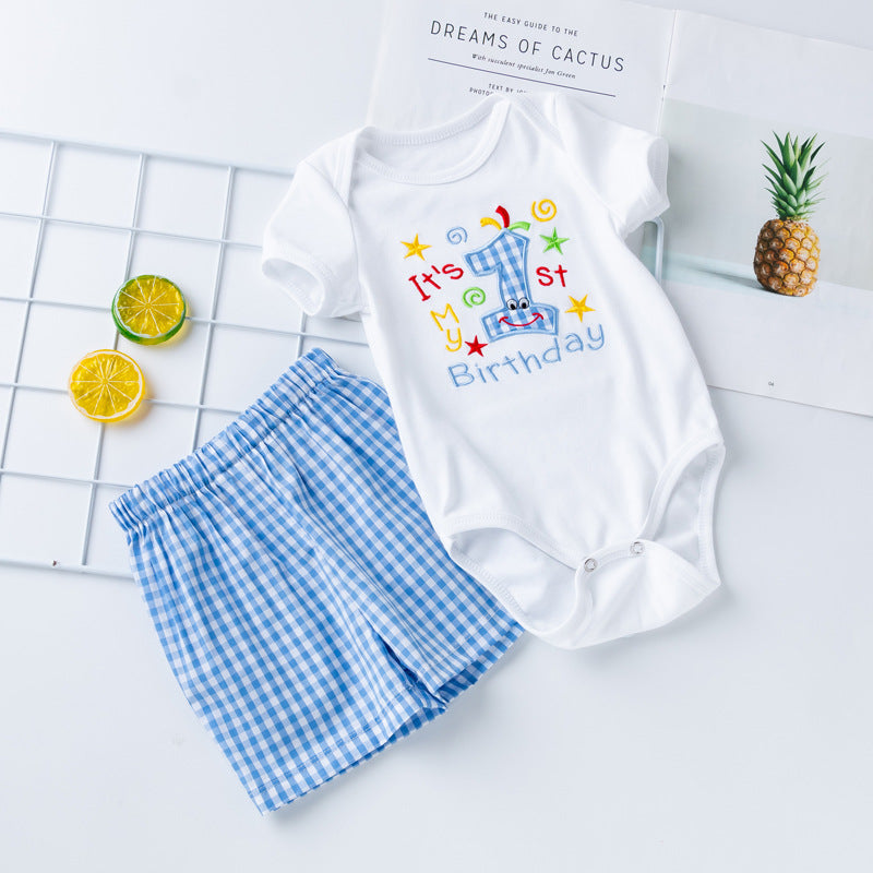 Ensemble 2 pièces short à carreaux brodé à manches courtes pour poupées de 56 à 61 cm 22 à 24 pouces