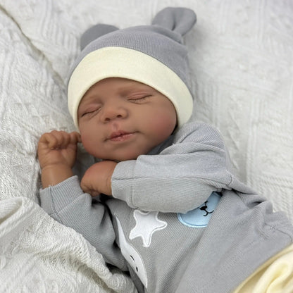 48cm Lifelike Soft Body Closed Eyes Dark Skin Reborn Doll Pascale