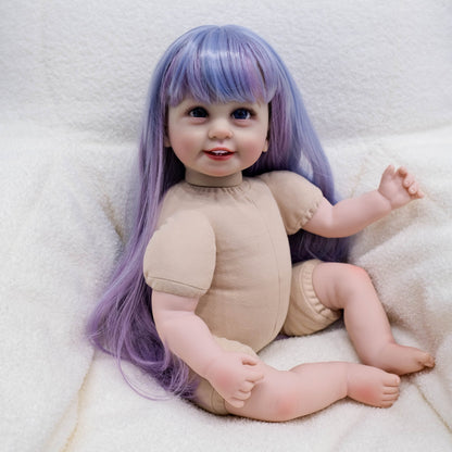 Poupée Reborn Fille Cheveux Longs Colorés Yeux Ouverts 22 Pouces