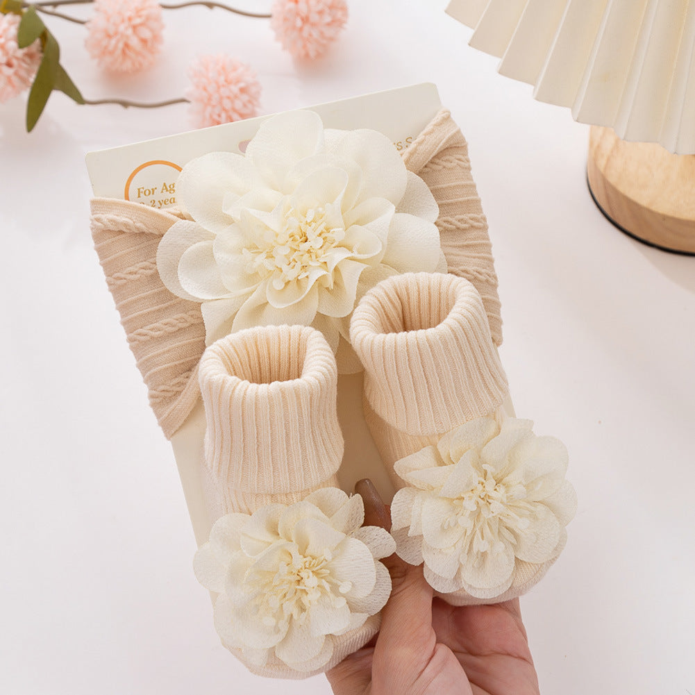Chiffon Floral Headband sand Socks 2-piece Set for 17-24 Inches Dolls