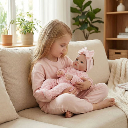 Bébé reborn fille de 45 cm aux yeux bleus vêtue de vêtements roses - Prairie