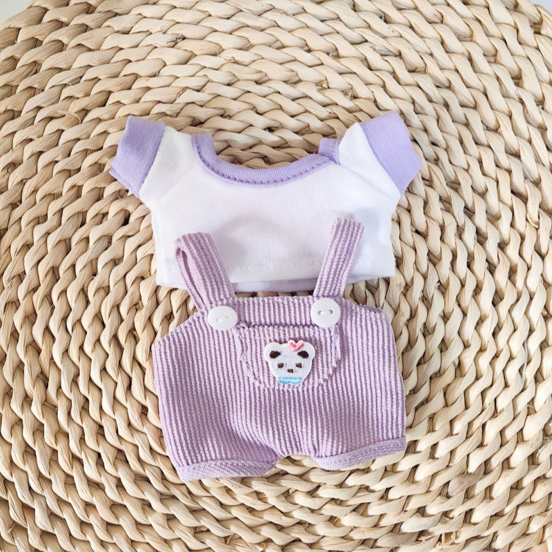 Bear overalls short-sleeved T-shirt 2-piece set for 15cm Mini Reborn Dolls