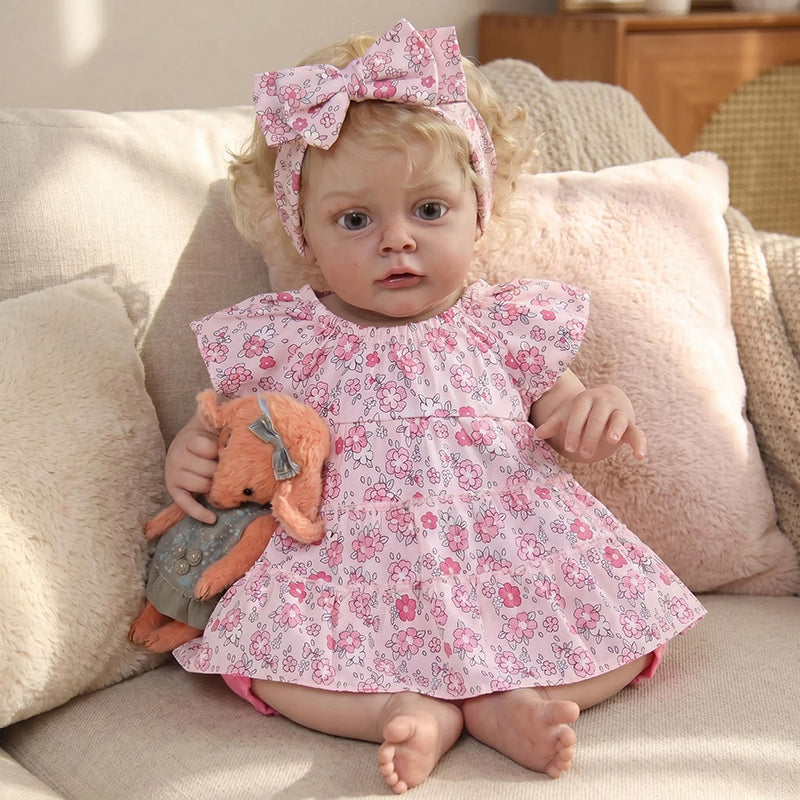 Poupée reborn Chloé blonde de 48 cm (19 pouces) en robe à fleurs