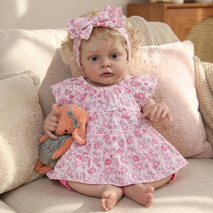 Poupée reborn Chloé blonde de 48 cm (19 pouces) en robe à fleurs