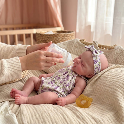 30cm Full Silicone Closed Eyes Pascale Reborn Doll Girl In Purple Floral Rompers