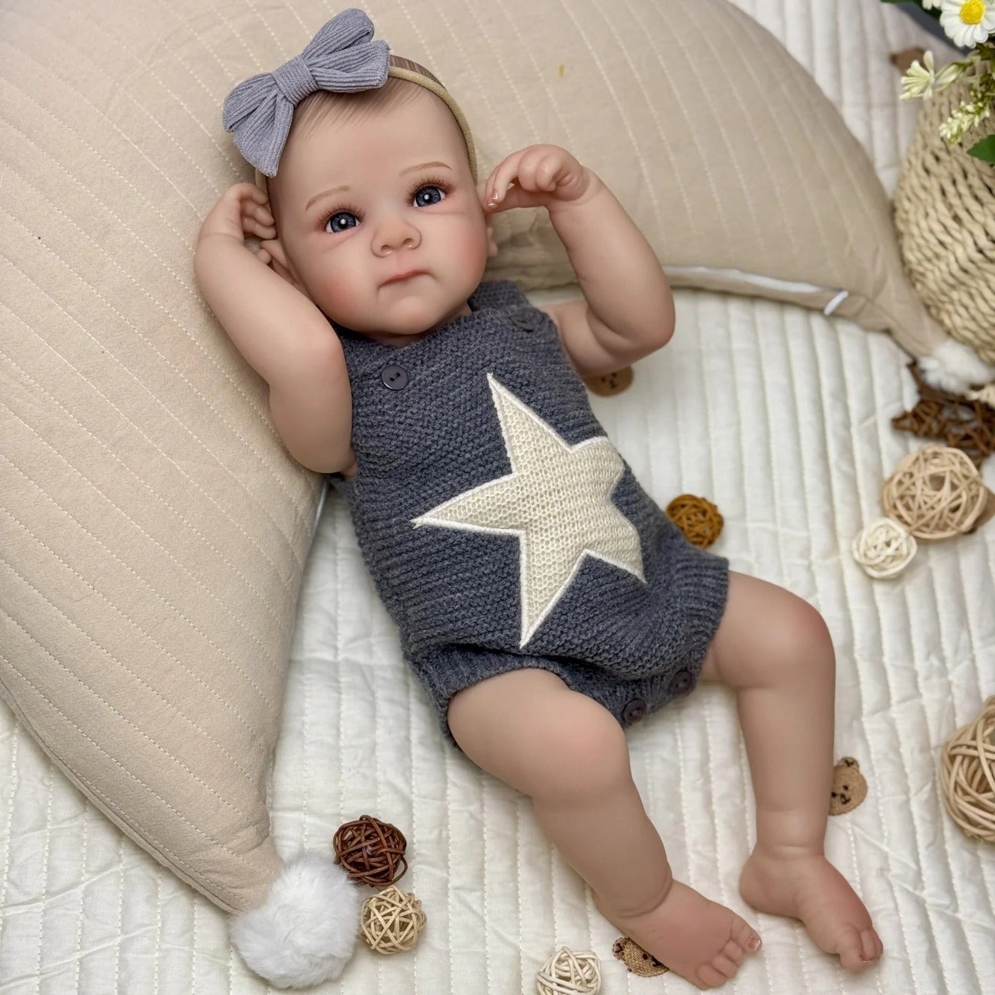 45cm Lifelike Vinyl Body Bettie Reborn Baby Girl in Gray Star Clothes