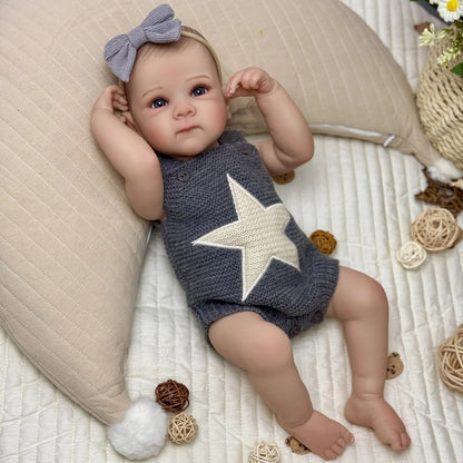 45cm Lifelike Vinyl Body Bettie Reborn Baby Girl in Gray Star Clothes